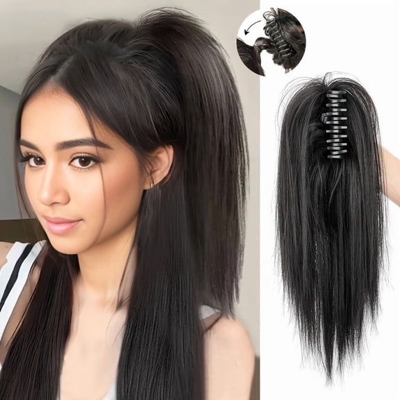 Half-Tied Waterfall Straight Ponytail Hair Wig Clip-In High Ponytail Extension for Women Natural Look Synthetic Hairpiece