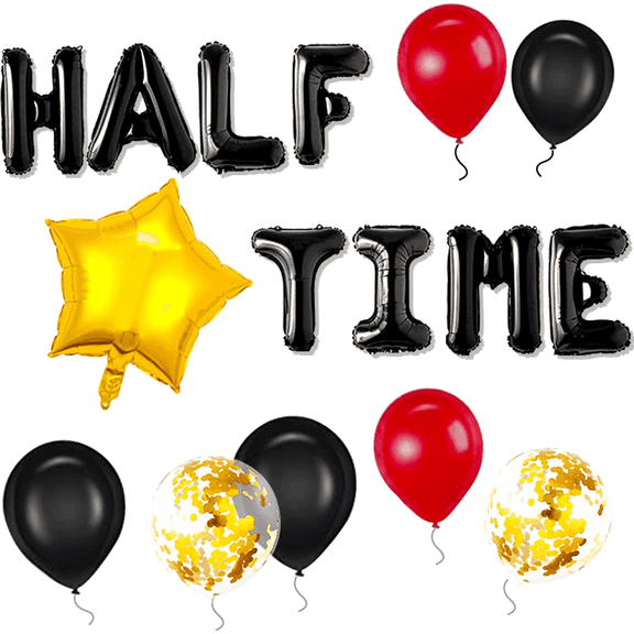 HALF TIME Themed Party Letter Star Sequin Balloon Decoration Set Suitable for Half Anniversary and Half-Year-Old Birthday Party