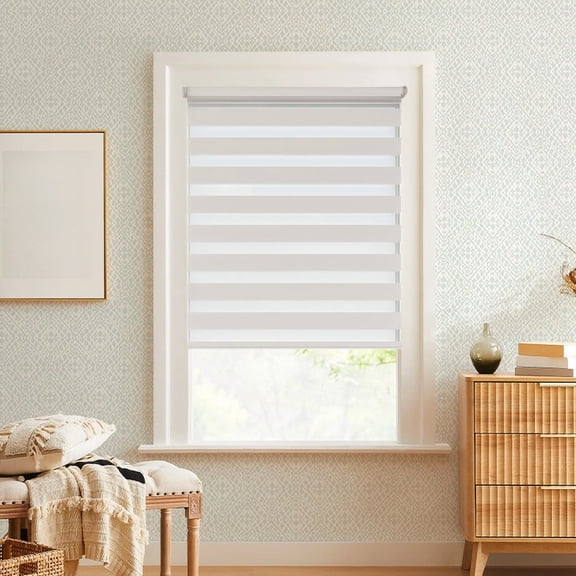 Half-Transparent Soft Fabric Curtain with Waterproof and Roller Shutter Functions, Light Filtering, Adjustable Privacy, Ideal for Living Room and Bedroom White