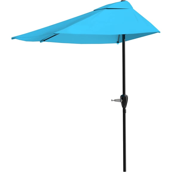 Half Umbrella Outdoor Patio Shade - 9 ft Patio Umbrella with Easy Crank - Small Canopy for Balcony, Table, or Deck by