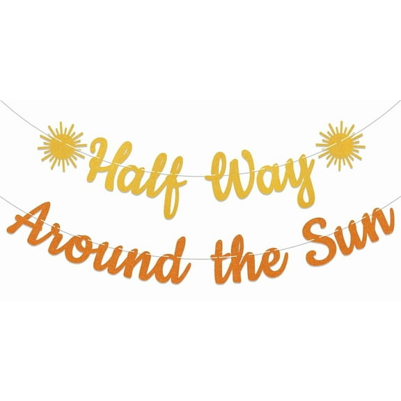 Half Way Around the Sun Banner, Sun Half Birthday Party Decorations, 6 Months Baby Birthday Banner, 1/2 Way to One, Sunset 1/2 Bday Supplies Orange Gold Glitter