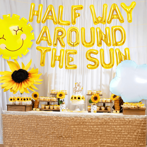 Half Way Around the Sun Birthday Decoration Girl Rainbow Half Way Around the Sun Banner Groovy Balloons Boho Half Birthday Decoration