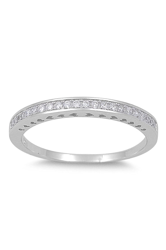 Half Way Eternity Round Cubic Zirconia Ring Sterling Silver 925