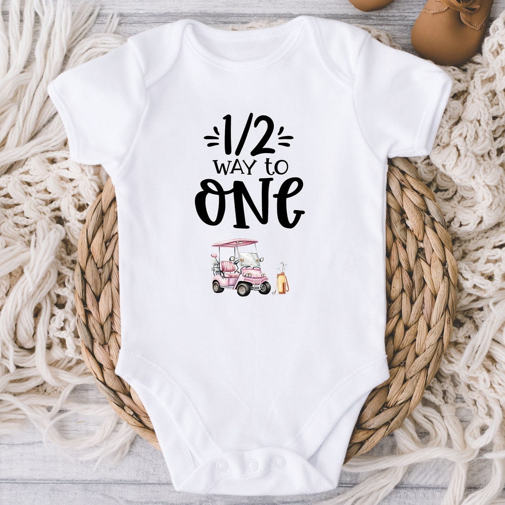 Half Way To One Baby Bodysuit, Months Birthday, Baby Girl 1/2 - Main Image