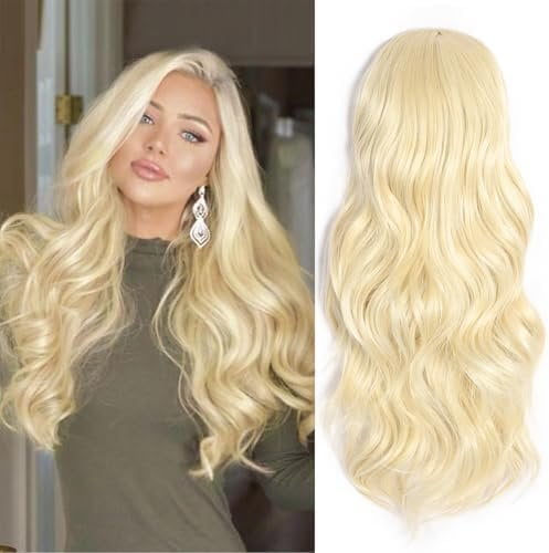 Half Wig 24 Inches Long Wavy Blonde Wig Clip in Half  Synthetic Fibers Wigs Hair Extensions for Women Quick Weave Self Styled in 60 Seconds Half Wigs