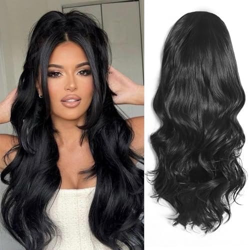 Half Wig 24 Inches Long Wavy Blonde Wig Clip in Half  Synthetic Fibers Wigs Hair Extensions for Women Quick Weave Self Styled in 60 Seconds Half Wigs