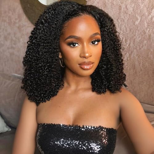 Half Wig Human Hair 210 Density Kinky Curly Half Wig for Black Women 3 In 1 Seamless Flip Over Human Hair Half Wig Glueless Wear and Go Beginner Friendly Drawstring Headband Wig Human Hair 20 inch