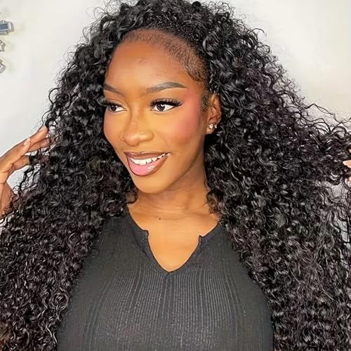 Half Wig Human Hair 300% Density 3 In 1 Seamless Flip Over Half Wig Invisible Hairline Glueless Wear and Go Beginner Friendly Curly Human Hair Wigs for Women 18 Inch