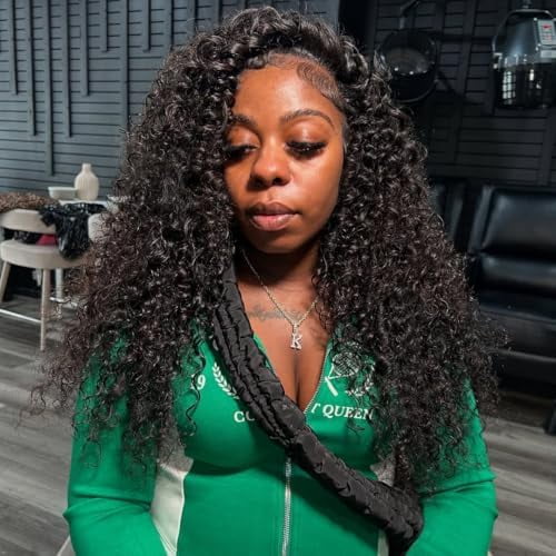 Half Wig Human Hair Deep Wave 3 In 1 Half Wigs for Black Women 200% Density Wear and Go Glueless Wigs Human Hair Drawstring Ponytail Seamless Flip Over No Lace Headband Wig Beginner Friendly 20 Inch