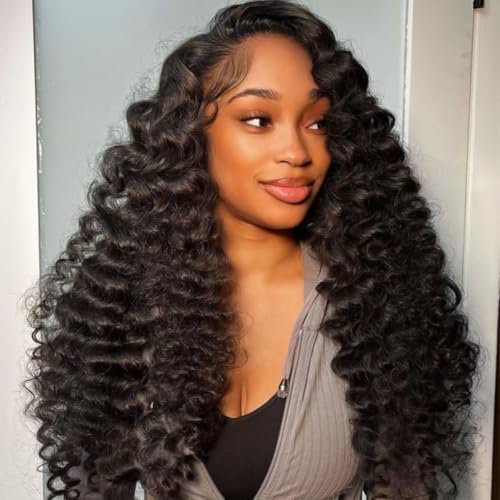 Half Wig Human Hair Loose Deep Wave 3 In 1 Flip Over Wear and Go Glueless Wigs With Drawstring 180% Density Seamless Clip Ins Loose Curly Half Wig For Women Beginner Friendly 20 Inch