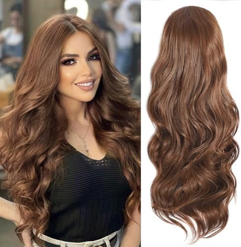 Half Wig Long Wavy Reddish Brown Wig 3/4 Full  Curly Half Wigs Clips in  Synthetic Hair Extensions Hairpieces for Women Quick Weave Self Styled in 60 Seconds Half Wigs