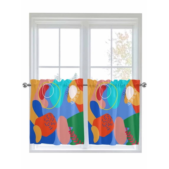 Half Window Curtain 36 Inches Long, Abstract Contemporary, Window Treatment Curtain Drapes, Minimalist Art Mo-randi Colored Geometric Small Tier Curtains for Bathroom Over Sink, 27.5"x36", 2 Panels