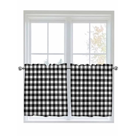 Half Window Curtain 36 Inches Long, Black White Plaid Window Treatment Curtain Drapes, Modern Simple Buffalo Check Gingham Small Tier Curtains for Bathroom Over Sink, 27.5"x36", 2 Panels