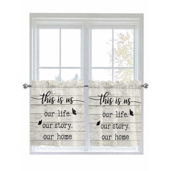 Half Window Curtain 36 Inches Long, Farmhouse Butterfly Window Treatment Curtain Drapes, Rustic Retro Wooden Striped Small Tier Curtains for Bathroom Over Sink, 27.5"x36", 2 Panels
