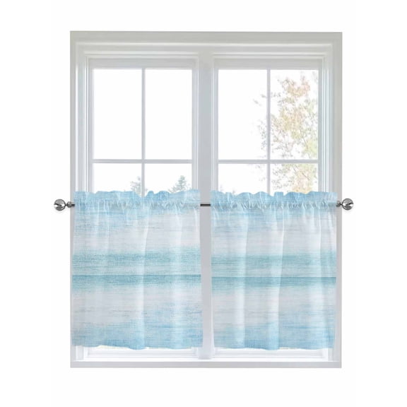 Half Window Curtain 36 Inches Long, Gradient Aqua Blue Window Treatment Curtain Drapes, Modern Rustic Minimalist Pastel Solid Small Tier Curtains for Bathroom Over Sink, 27.5"x36", 2 Panels