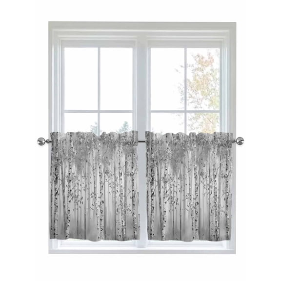 Half Window Curtain 36 Inches Long, Gray Grey Forest Window Treatment Curtain Drapes, Grey Modern Art Oil Painting Small Tier Curtains for Bathroom Over Sink, 27.5"x36", 2 Panels