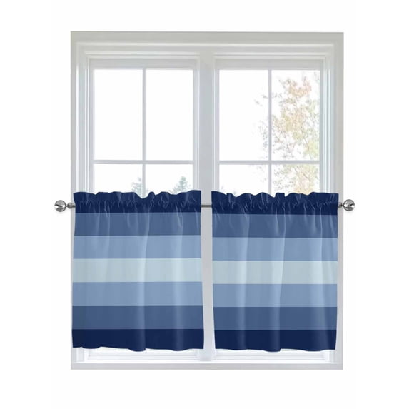 Half Window Curtain 36 Inches Long, Navy Blue Ombre Window Treatment Curtain Drapes, Gradient Navy Blue Woods Farmhouse Small Tier Curtains for Bathroom Over Sink, 27.5"x36", 2 Panels
