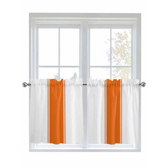 Half Window Curtain 36 Inches Long, Orange Solid Color Texture Window Treatment Curtain Drapes, Simple Orange Stripes Small Tier Curtains for Bathroom Over Sink, 27.5"x36", 2 Panels