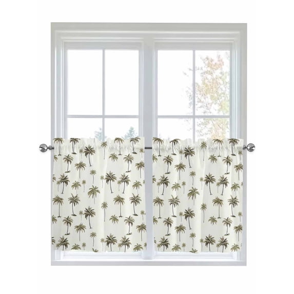 Half Window Curtain 36 Inches Long, Palm Trees Window Treatment Curtain Drapes, Green Botanical Summer Tropical Plants Small Tier Curtains for Bathroom Over Sink, 27.5"x36", 2 Panels