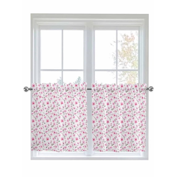 Half Window Curtain 36 Inches Long, Pink Spring Floral Window Treatment Curtain Drapes, Summer Botanical Elegant Small Tier Curtains for Bathroom Over Sink, 27.5"x36", 2 Panels