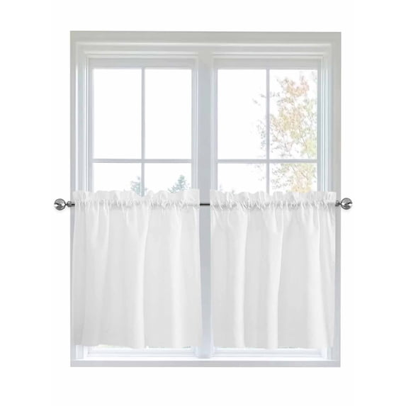 Half Window Curtain 36 Inches Long, Pure White Window Treatment Curtain Drapes, Simple Solid Color Small Tier Curtains for Bathroom Over Sink, 27.5"x36", 2 Panels