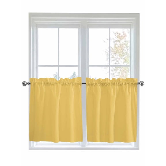 Half Window Curtain 36 Inches Long, Pure Yellow Window Treatment Curtain Drapes, Simple Solid Color Small Tier Curtains for Bathroom Over Sink, 27.5"x36", 2 Panels
