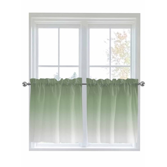 Half Window Curtain 36 Inches Long, Sage Green Window Treatment Curtain Drapes, Farmhouse Sage Green Ombre Small Tier Curtains for Bathroom Over Sink, 27.5"x36", 2 Panels
