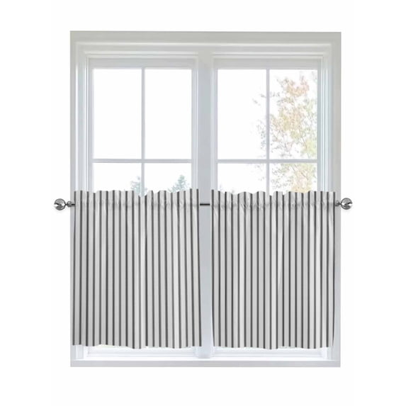 Half Window Curtains 24 Inches Long, Black Striped Window Treatment Curtain Drapes, Black White Stripes Farmhouse Short Curtains Tiers for Kitchen Over Sink, 27.5"x24", 2 Panels