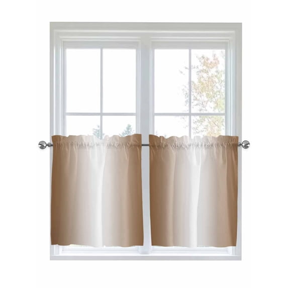 Half Window Curtains 24 Inches Long, Brown Ombre Window Treatment Curtain Drapes, Modern Gradient Art Abstract Short Curtains Tiers for Kitchen Over Sink, 27.5"x24", 2 Panels