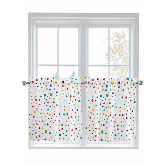Half Window Curtains 24 Inches Long, Colorful Polka Dot Window Treatment Curtain Drapes, Rainbow Point Vibrant Short Curtains Tiers for Kitchen Over Sink, 27.5"x24", 2 Panels