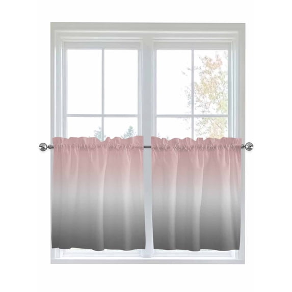 Half Window Curtains 24 Inches Long, Gradient Pink Grey, Window Treatment Curtain Drapes, Modern Abstract Color Ombré Art Short Curtains Tiers for Kitchen Over Sink, 27.5"x24", 2 Panels