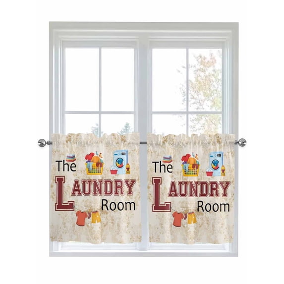 Half Window Curtains 24 Inches Long, Laundry Room Window Treatment Curtain Drapes, Rustic Farmhouse Washing Machine Clothes Short Curtains Tiers for Kitchen Over Sink, 27.5"x24", 2 Panels