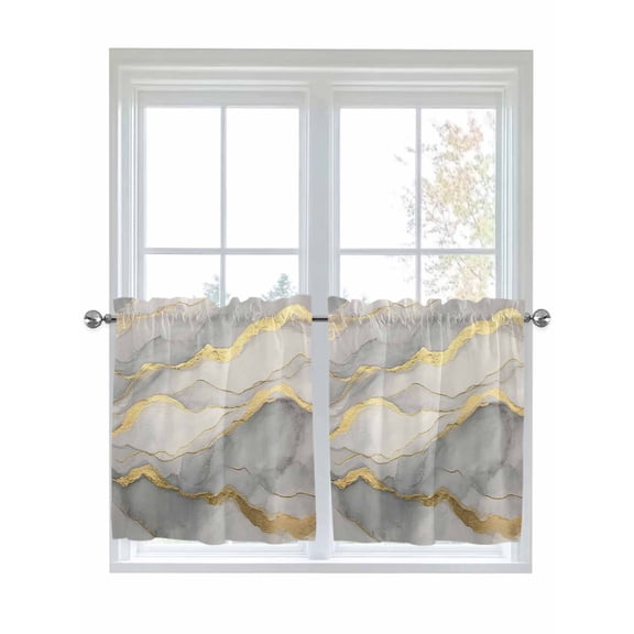 Half Window Curtains 24 Inches Long, Marble Grey Window Treatment Curtain Drapes, Modern Gold Luxury Neutral Texture Short Curtains Tiers for Kitchen Over Sink, 27.5"x24", 2 Panels