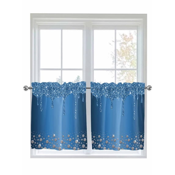 Half Window Curtains 24 Inches Long, Modern Blue Window Treatment Curtain Drapes, Abstract Diamond Luxury Gradient Short Curtains Tiers for Kitchen Over Sink, 27.5"x24", 2 Panels