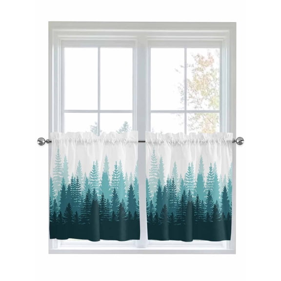 Half Window Curtains 24 Inches Long, Modern Forest Aqua, Window Treatment Curtain Drapes, Gradient Aesthetics Modern Color Decor Short Curtains Tiers for Kitchen Over Sink, 27.5"x24", 2 Panels