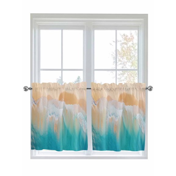 Half Window Curtains 24 Inches Long, Orange Aqua Coastal Window Treatment Curtain Drapes, Summer Beach Seaside Nautical Short Curtains Tiers for Kitchen Over Sink, 27.5"x24", 2 Panels