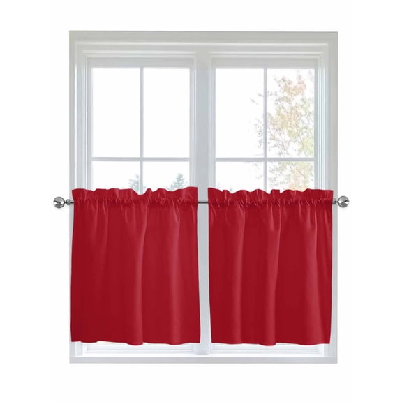 Half Window Curtains 24 Inches Long, Pure Red Window Treatment Curtain Drapes, Simple Solid Color Short Curtains Tiers for Kitchen Over Sink, 27.5"x24", 2 Panels