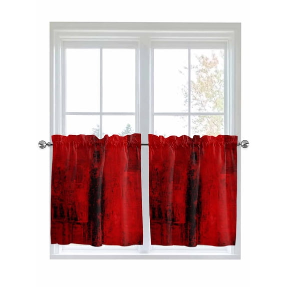 Half Window Curtains 24 Inches Long, Red Window Treatment Curtain Drapes, Retro Oil Painting Modern Abstract Art Aesthetics Short Curtains Tiers for Kitchen Over Sink, 27.5"x24", 2 Panels