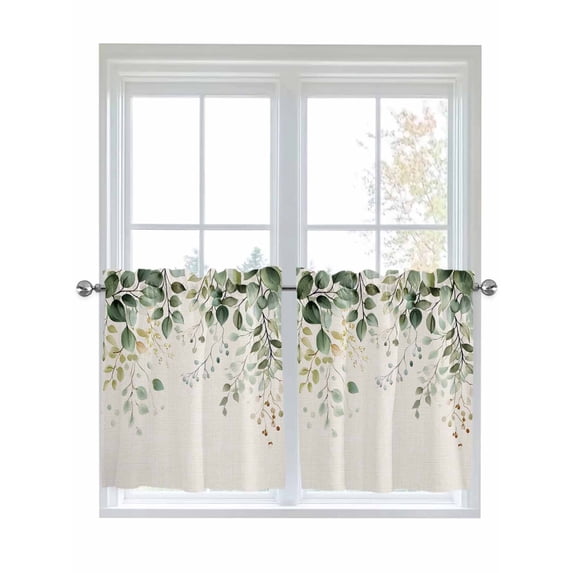 Half Window Curtains 24 Inches Long, Sage Green Eucalyptus Window Treatment Curtain Drapes, Traditional Tree Branch Leaf Plant Short Curtains Tiers for Kitchen Over Sink, 27.5"x24", 2 Panels
