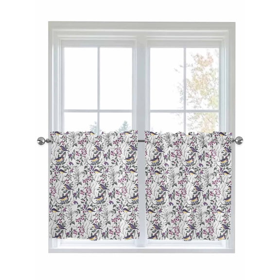 Half Window Curtains 24 Inches Long, Spring Botanical Birds Window Treatment Curtain Drapes, Garden Floral Twigs Farmhouse Short Curtains Tiers for Kitchen Over Sink, 27.5"x24", 2 Panels