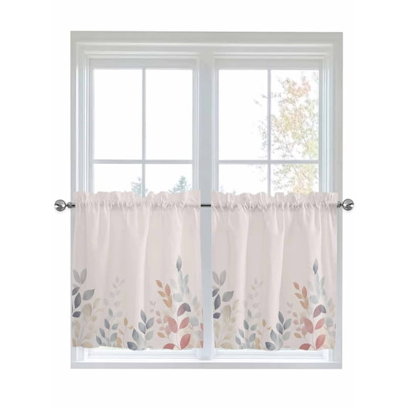 Half Window Curtains 24 Inches Long, Spring Floral Window Treatment Curtain Drapes, Colorful Watercolor Botanical Short Curtains Tiers for Kitchen Over Sink, 27.5"x24", 2 Panels