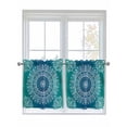 thumbnail image 1 of Half Window Curtains 24 Inches Long, Teal Blue Boho Window Treatment Curtain Drapes, Retro White Rustic Flower Ethnic Pattern Short Curtains Tiers for Kitchen Over Sink, 27.5"x24", 2 Panels, 1 of 7