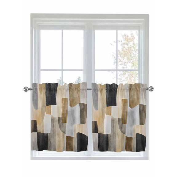 Half Window Curtains 24 Inches Long, Vintage Boho Window Treatment Curtain Drapes, Abstract Retro Oil Painting Geometric Short Curtains Tiers for Kitchen Over Sink, 27.5"x24", 2 Panels