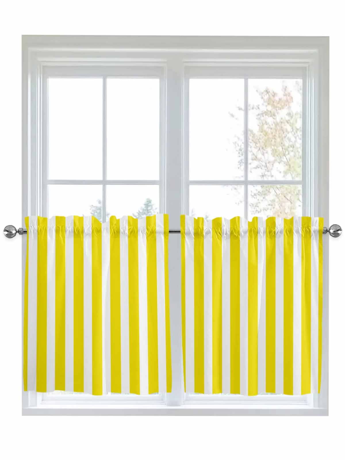 Half Window Curtains 24 Inches Long, Yellow Striped Window Treatment ...
