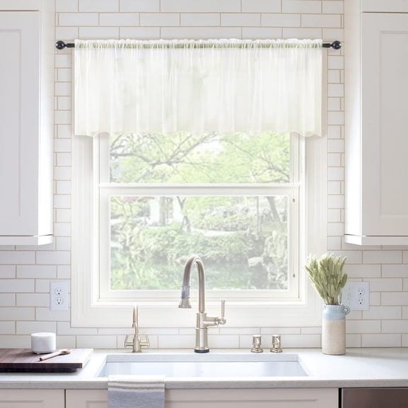 Half Window Sheer Curtains Rod Pocket Voile Drapes Extra Wide Small Window Kitchen Cafe Panel 54 x 18 Inch Ivory