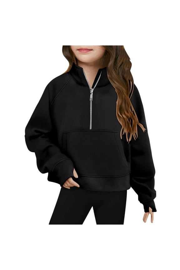 Half Zip Crewneck Sweatshirt for Middle Big Girls 5-14 Years Long Sleeve Pullover Tops Crop Tops Kids Fleece Sweatshirts