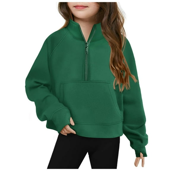 Half Zip Crop Sweatshirt For Girls Long Sleeve Pullover Tops Kids Lightweight Winter Clothes 3-14 Years Fashion Casual Solid Color