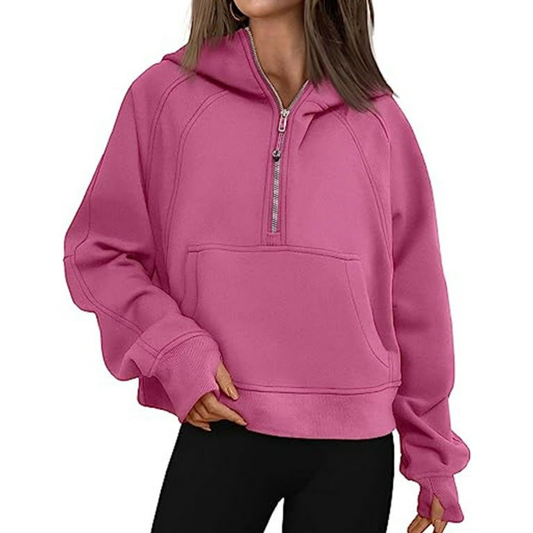 Half Zip Cropped Hoodies for Women Long Sleeve Fleece Quarter Zip Pullover  Sweatshirts Fall Outfits Clothes with Thumb Hole Shermie 