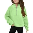 thumbnail image 1 of Half Zip Cropped Sweatshirt Girls Trendy Fall Winter Long Sleeve Pullover Shirt Tween Girls Cute Tops with Thumb Hole Green 130, 1 of 5