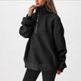 thumbnail image 1 of Half Zip Fleece Sweatshirt Womens Oversized Fit Casual Warm Long Sleeve Sherpa Lapel Pullover Sweater Tops 2025 (L, Black), 1 of 7